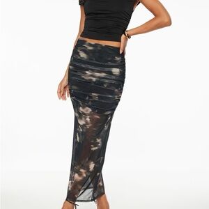 NEW Dynamite Ruched Mesh Maxi Skirt Midnight Black Floral - Size XXS